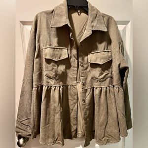 Peplum Corduroy Shacket Top NEW Sz Large, color Mocha/Taupe